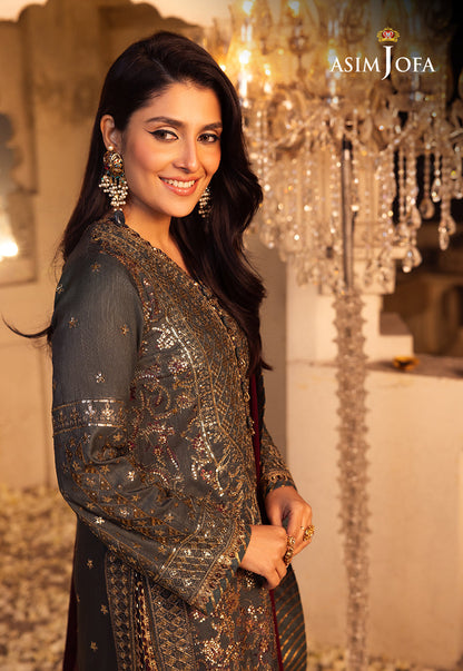 AJSHP-07 EMBROIDERED RAW SILK STITCHED 3 PCS