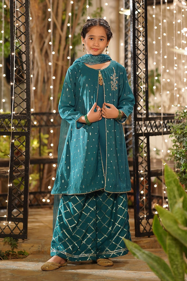 Ochre Clothing Girls Full Suits Viscose Jacquard Hand Adda Work 3 Pc  Suit