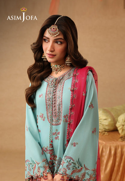 AJULIF-02 Embroidered Raw Silk Unstitched 3 Pcs