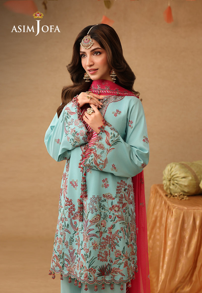 AJULIF-02 Embroidered Raw Silk Unstitched 3 Pcs