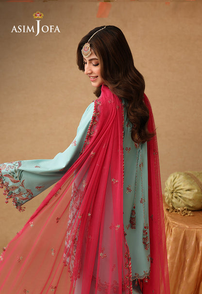 AJULIF-02 Embroidered Raw Silk Unstitched 3 Pcs