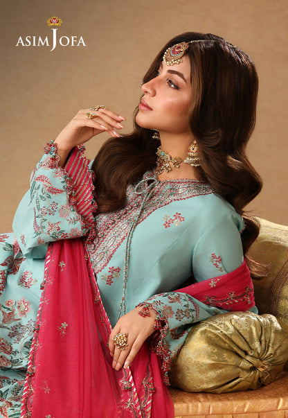 AJULIF-02 Embroidered Raw Silk Unstitched 3 Pcs