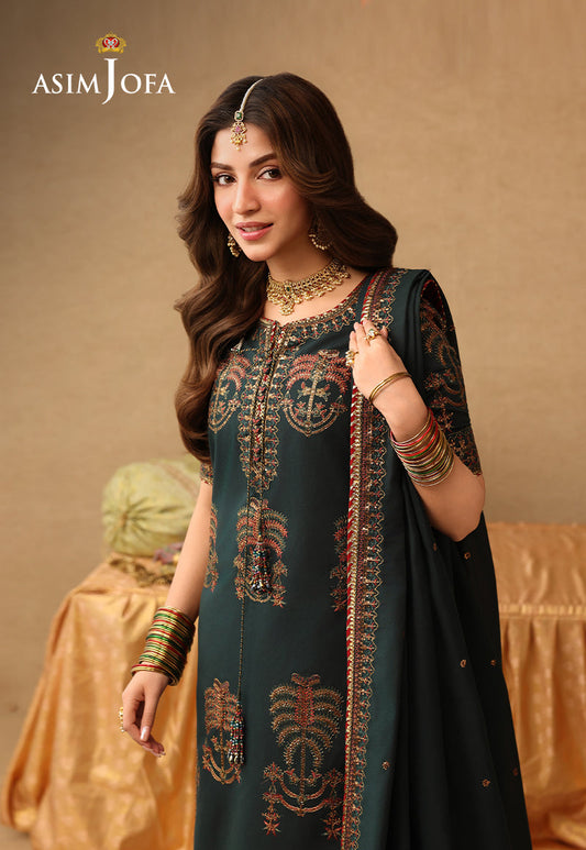AJULIF-06 Embroidered Paper Cotton Unstitched 3 Pcs