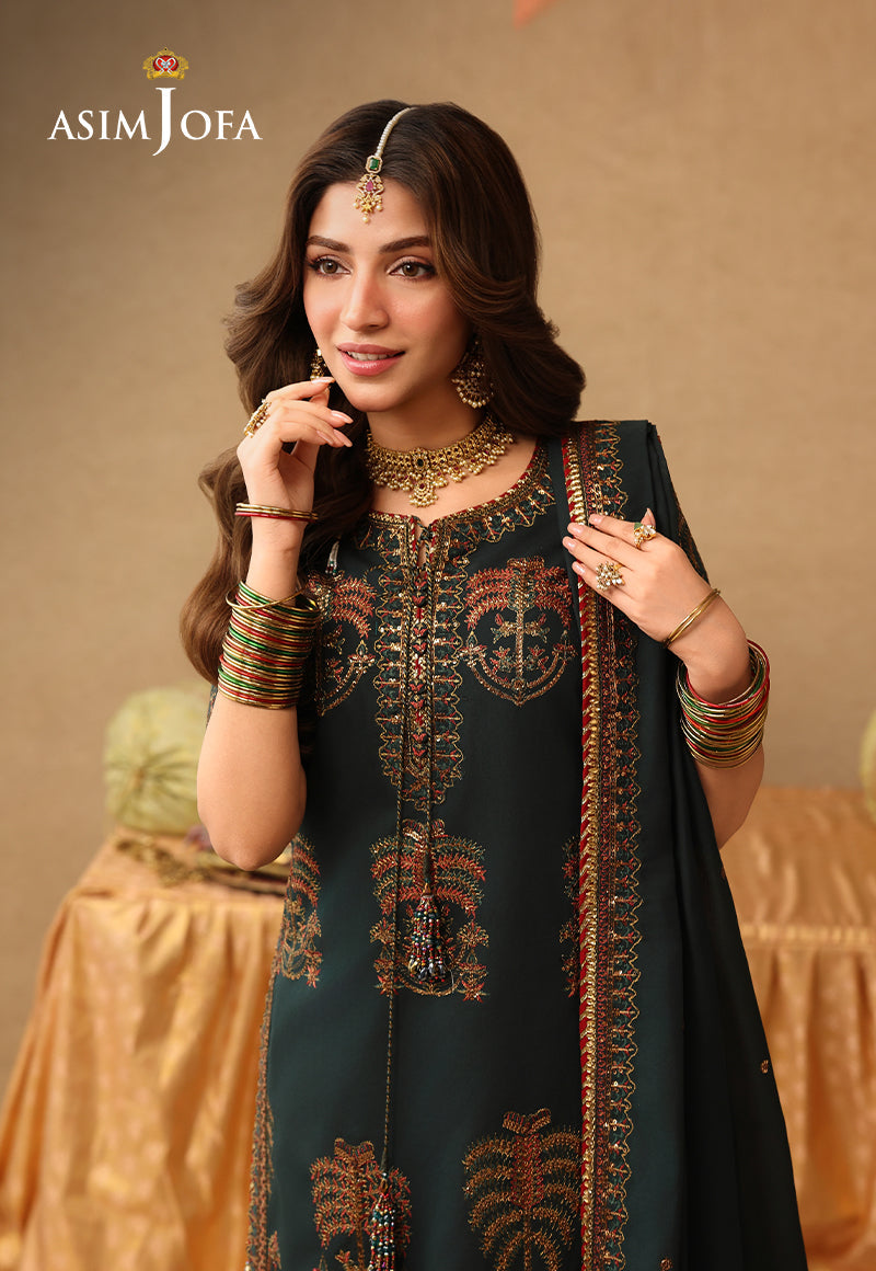AJULIF-06 Embroidered Paper Cotton Unstitched 3 Pcs