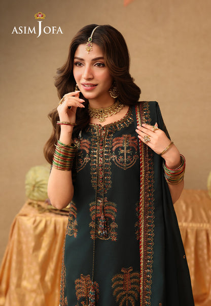 AJULIF-06 Embroidered Paper Cotton Unstitched 3 Pcs