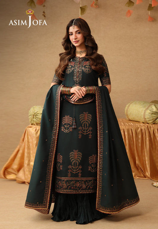 AJULIF-06 Embroidered Paper Cotton Unstitched 3 Pcs
