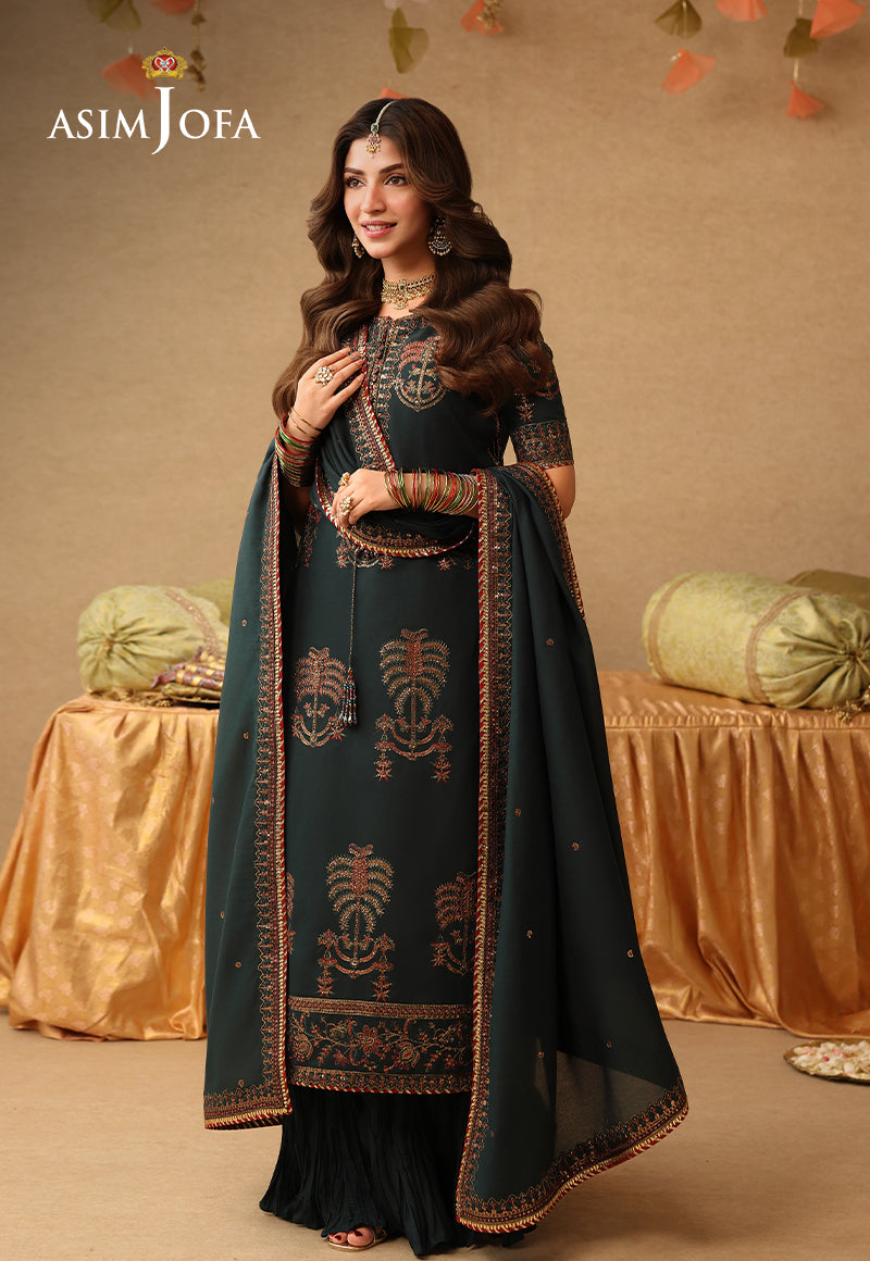 AJULIF-06 Embroidered Paper Cotton Unstitched 3 Pcs