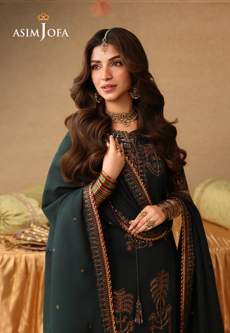 AJULIF-06 Embroidered Paper Cotton Unstitched 3 Pcs