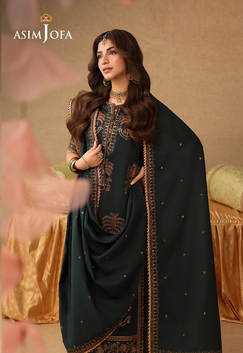 AJULIF-06 Embroidered Paper Cotton Unstitched 3 Pcs