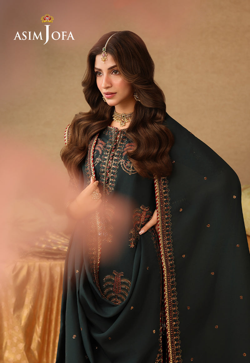 AJULIF-06 Embroidered Paper Cotton Unstitched 3 Pcs