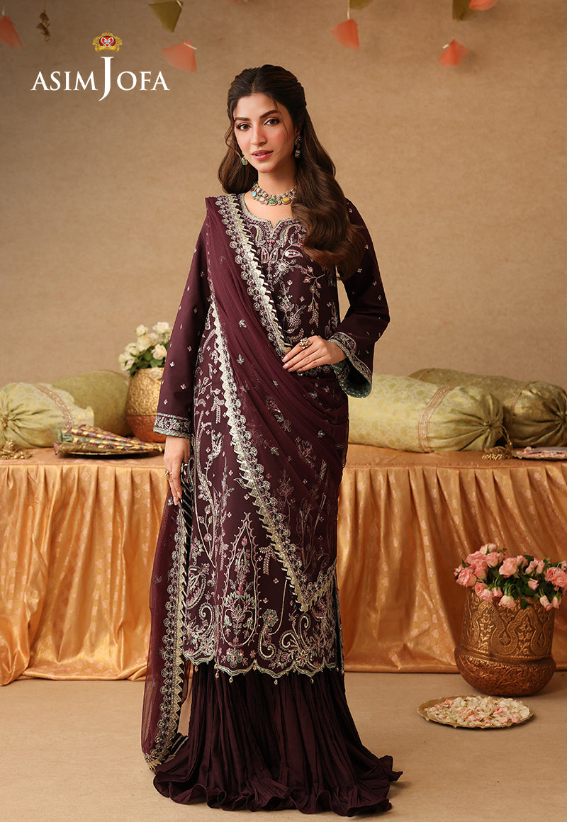 AJULIF-07 Embroidered Twisted Silk Unstitched 3 Pcs