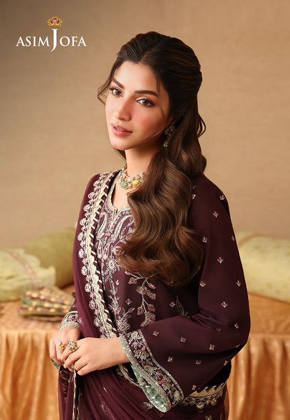 AJULIF-07 Embroidered Twisted Silk Unstitched 3 Pcs