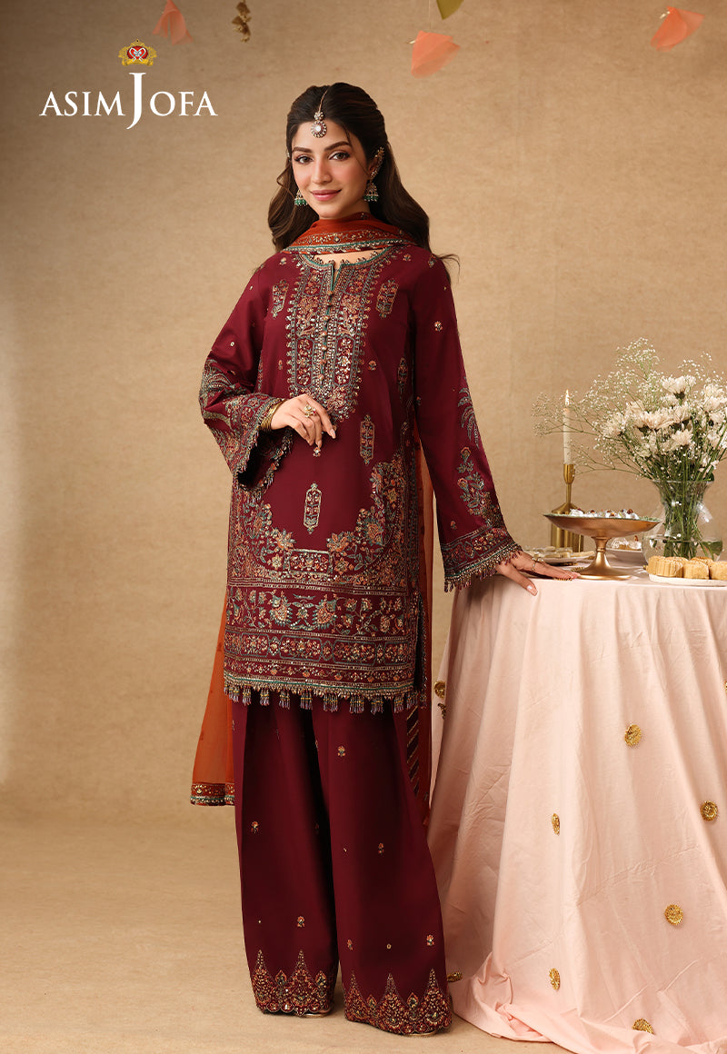 AJULIF-04 Embroidered Boski Silk Unstitched 3 Pcs