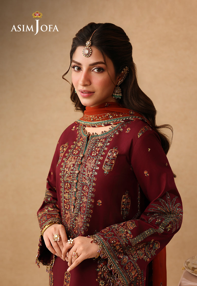 AJULIF-04 Embroidered Boski Silk Unstitched 3 Pcs