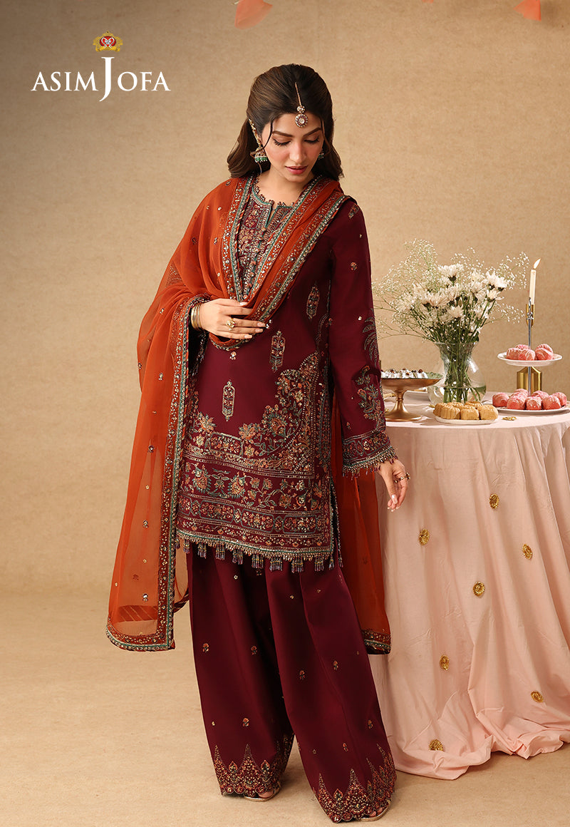 AJULIF-04 Embroidered Boski Silk Unstitched 3 Pcs