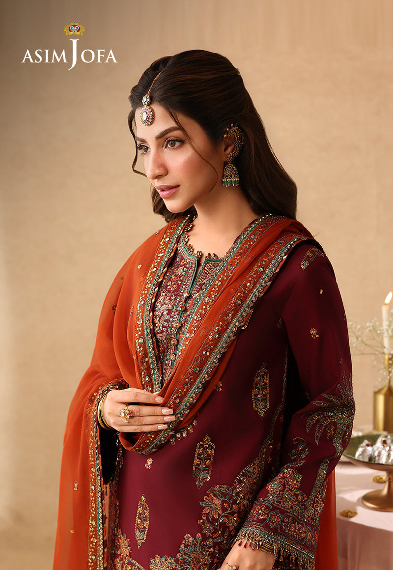 AJULIF-04 Embroidered Boski Silk Unstitched 3 Pcs