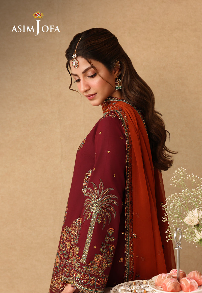 AJULIF-04 Embroidered Boski Silk Unstitched 3 Pcs