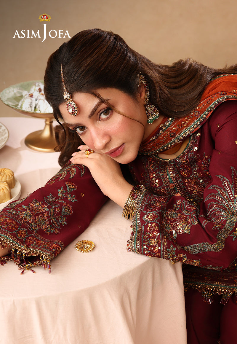 AJULIF-04 Embroidered Boski Silk Unstitched 3 Pcs