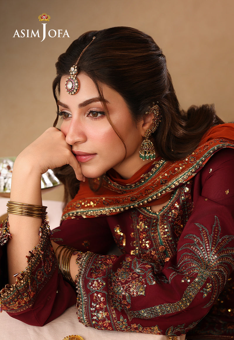 AJULIF-04 Embroidered Boski Silk Unstitched 3 Pcs