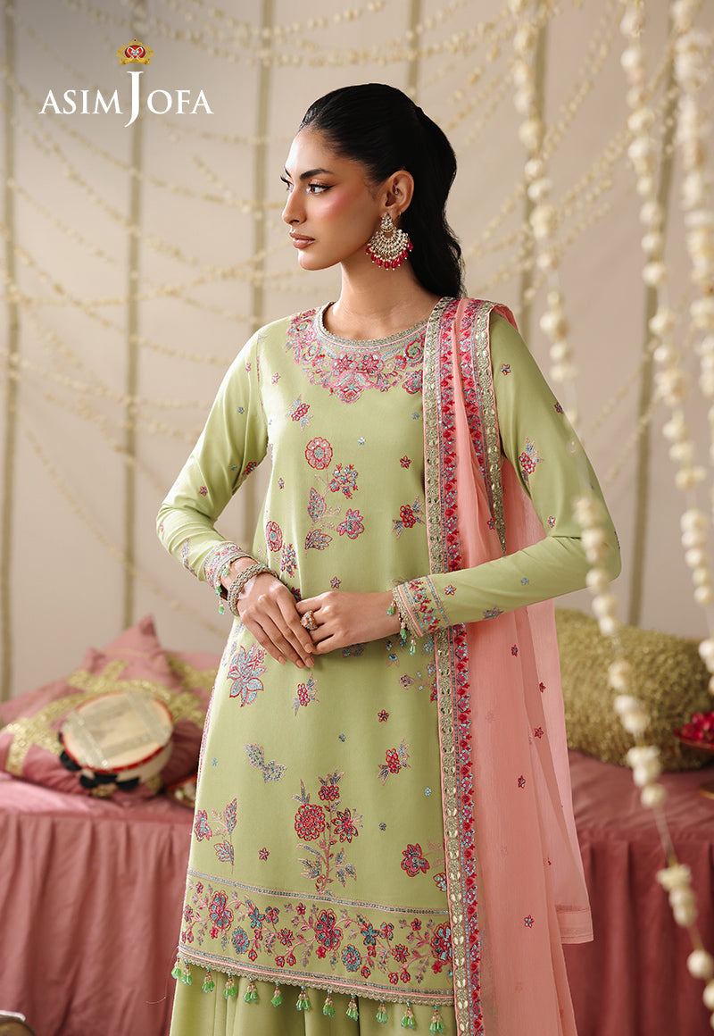 AJUFC-02 Embroidered Spun Raw Silk Unstitched 3 Pcs