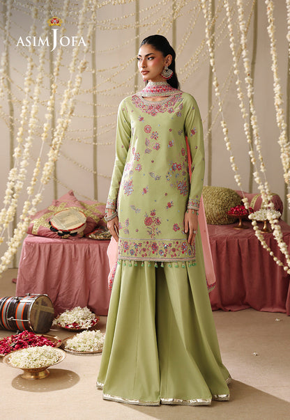 AJUFC-02 Embroidered Spun Raw Silk Unstitched 3 Pcs