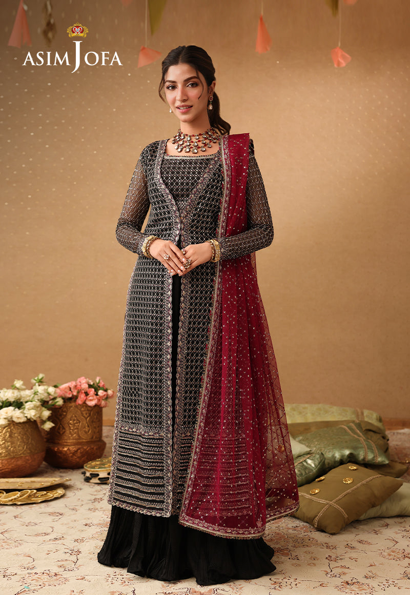 AJULIF-01 Embroidered Poly Net Unstitched 3 Pcs