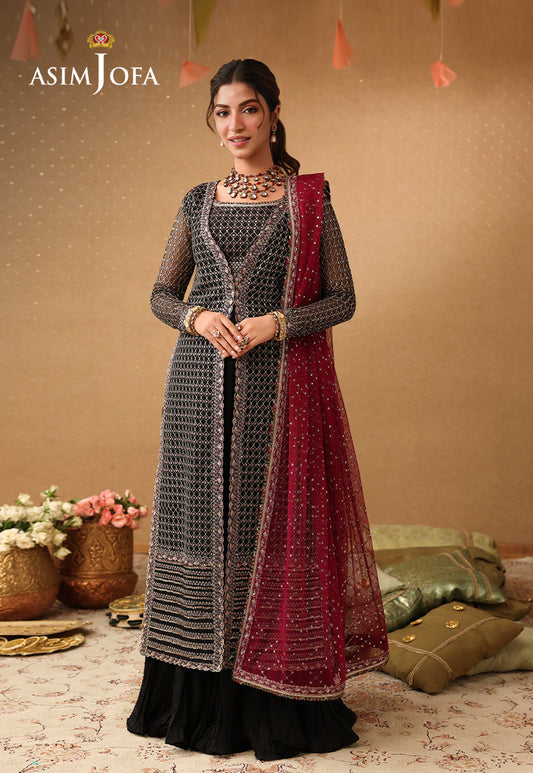 AJULIF-01 Embroidered Poly Net Unstitched 3 Pcs
