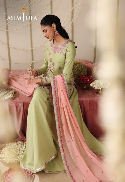 AJUFC-02 Embroidered Spun Raw Silk Unstitched 3 Pcs