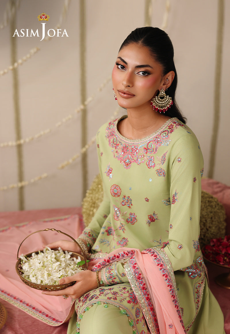 AJUFC-02 Embroidered Spun Raw Silk Unstitched 3 Pcs