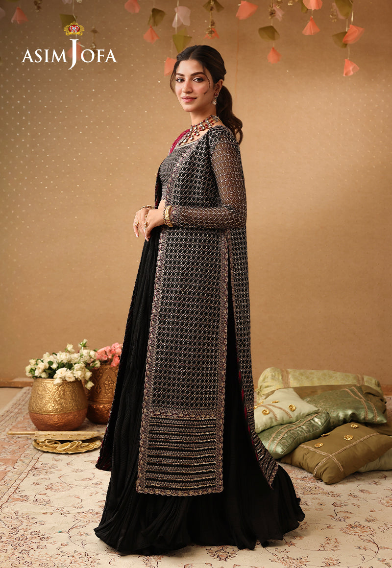 AJULIF-01 Embroidered Poly Net Unstitched 3 Pcs