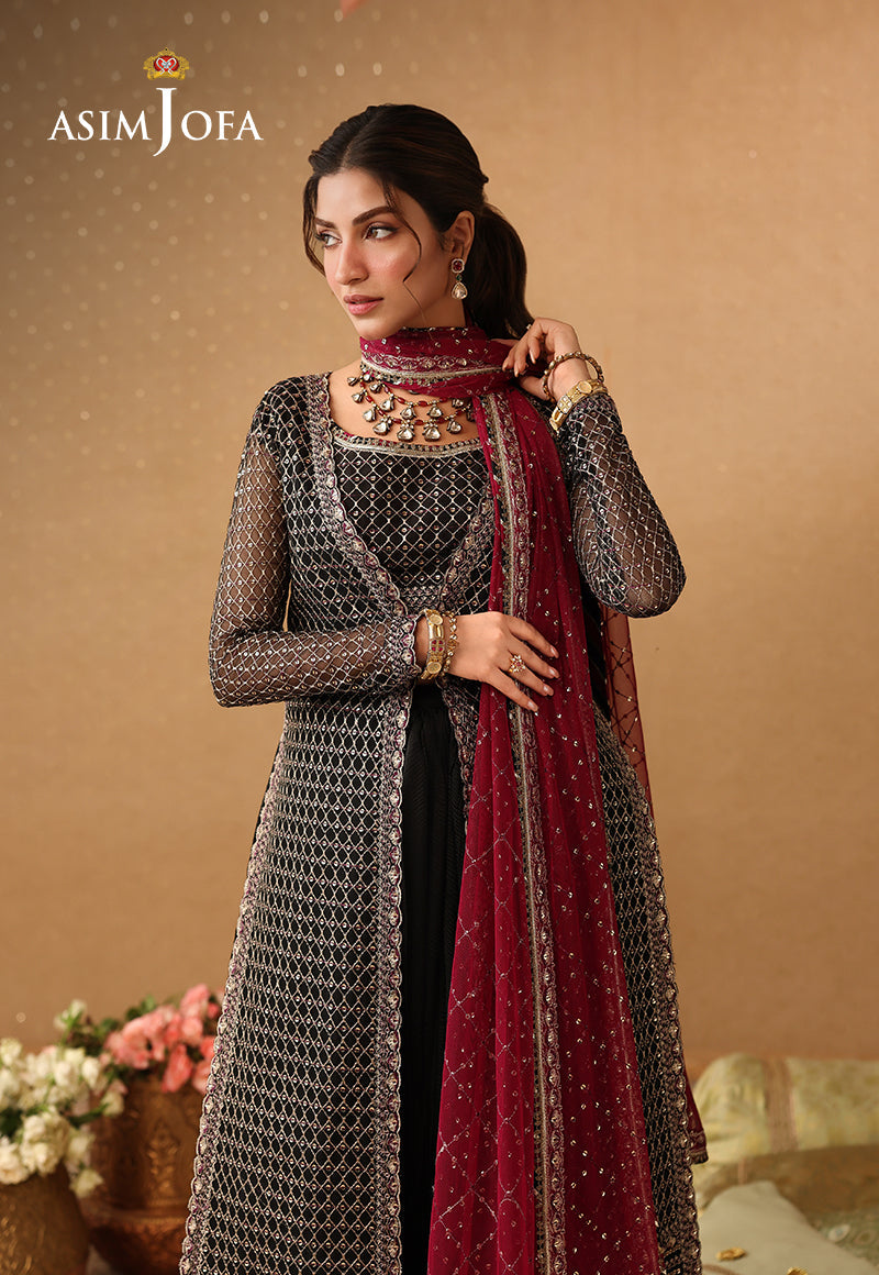 AJULIF-01 Embroidered Poly Net Unstitched 3 Pcs