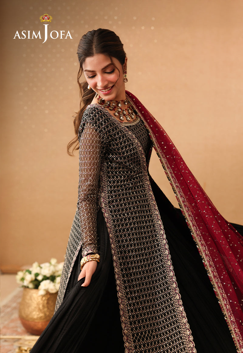 AJULIF-01 Embroidered Poly Net Unstitched 3 Pcs