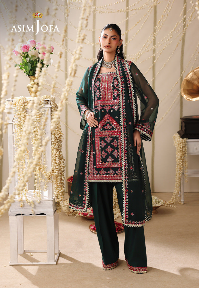AJUFC-13 Embroidered Chiffon Unstitched 3 Pcs