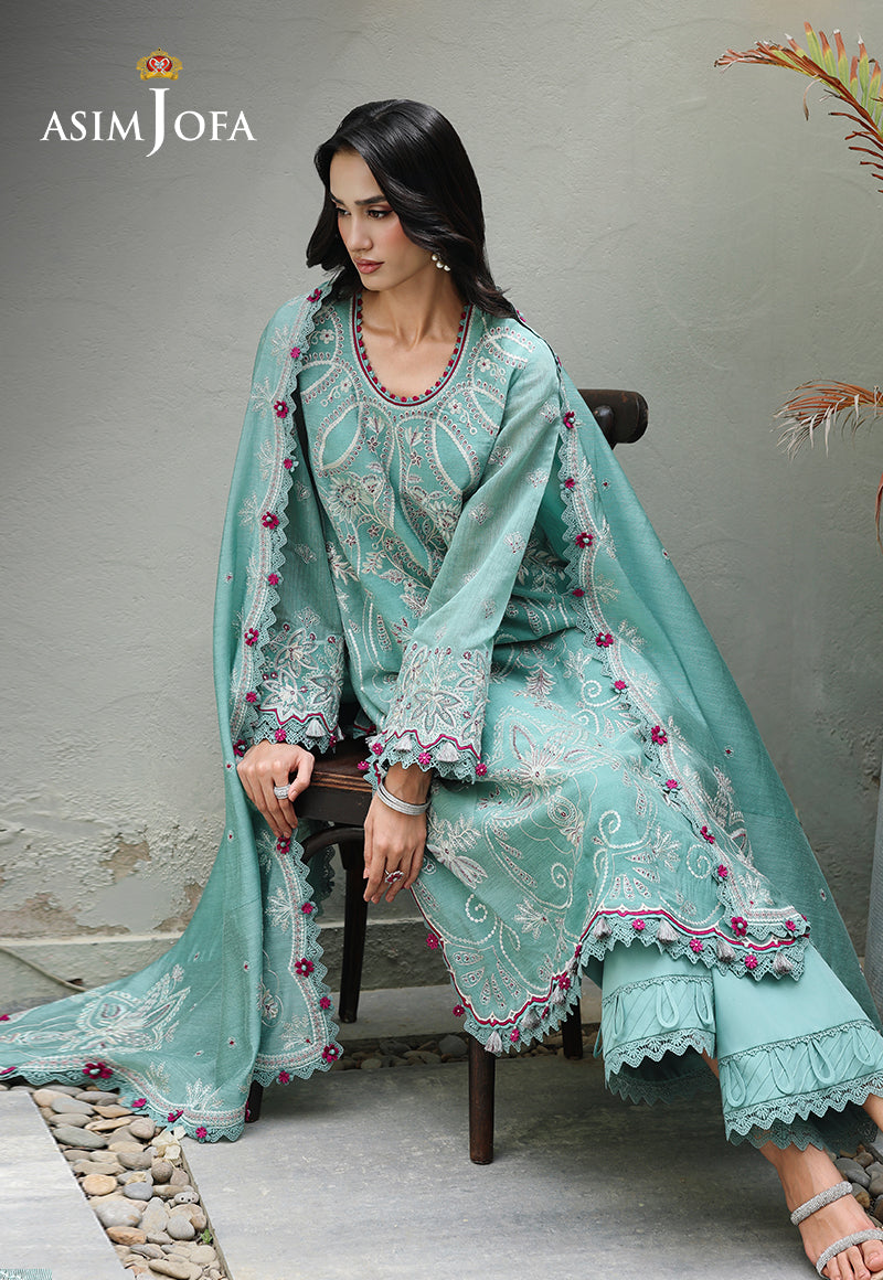 AJULC-09 Embroidered Chikankari Unstitched 3 Pcs