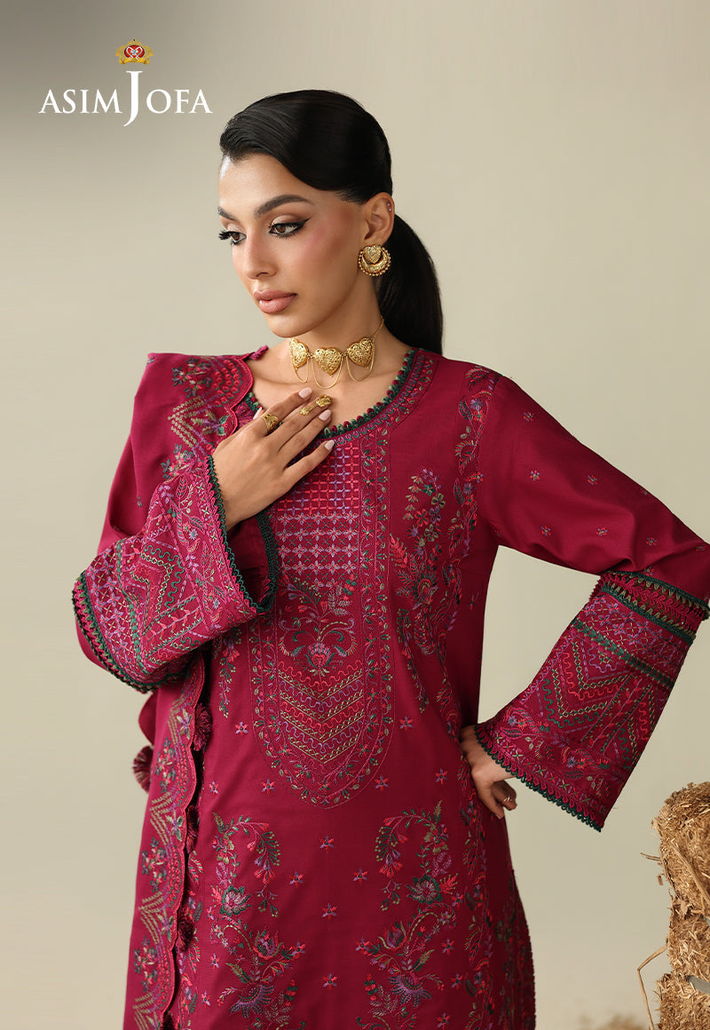 AJULK-07 Embroidered Rod Unstitched 3 Pcs