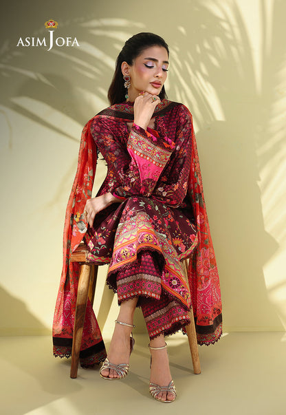 AJUC-02 Printed Katan Silk Unstitched 3 Pcs