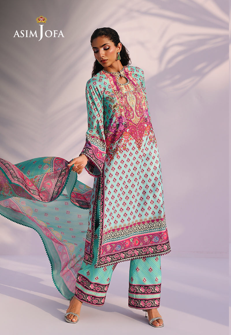 AJUC-04 Printed Katan Silk Unstitched 3 Pcs
