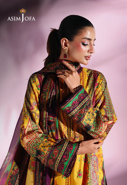AJUC-03 Printed Katan Silk Unstitched 3 Pcs