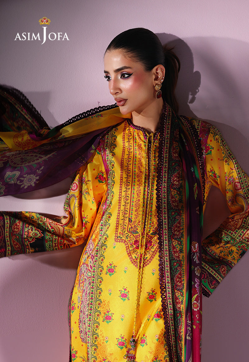 AJUC-03 Printed Katan Silk Unstitched 3 Pcs