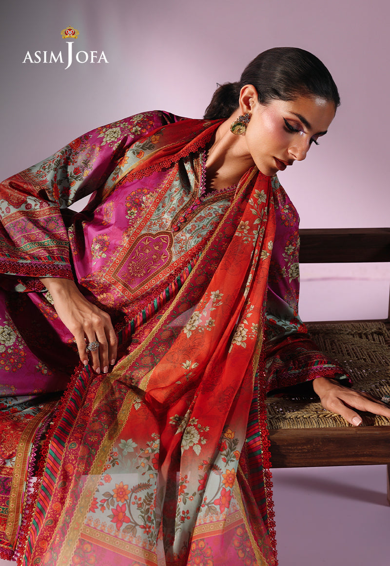 AJUC-01 Printed Katan Silk Unstitched 3 Pcs