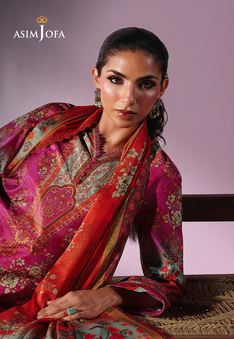 AJUC-01 Printed Katan Silk Unstitched 3 Pcs