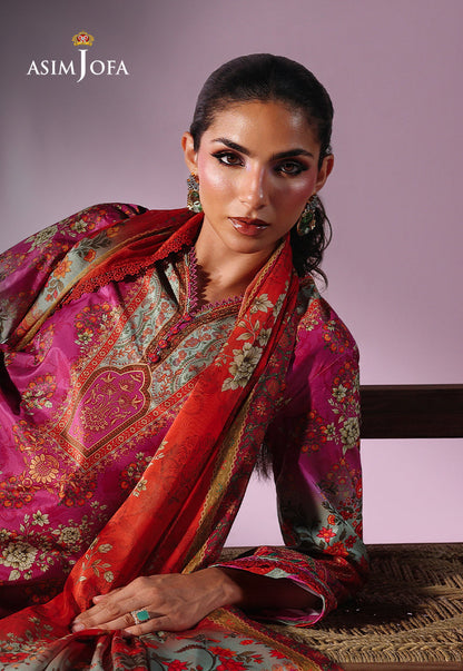 AJUC-01 Printed Katan Silk Unstitched 3 Pcs