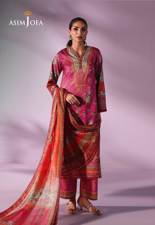AJUC-01 Printed Katan Silk Unstitched 3 Pcs