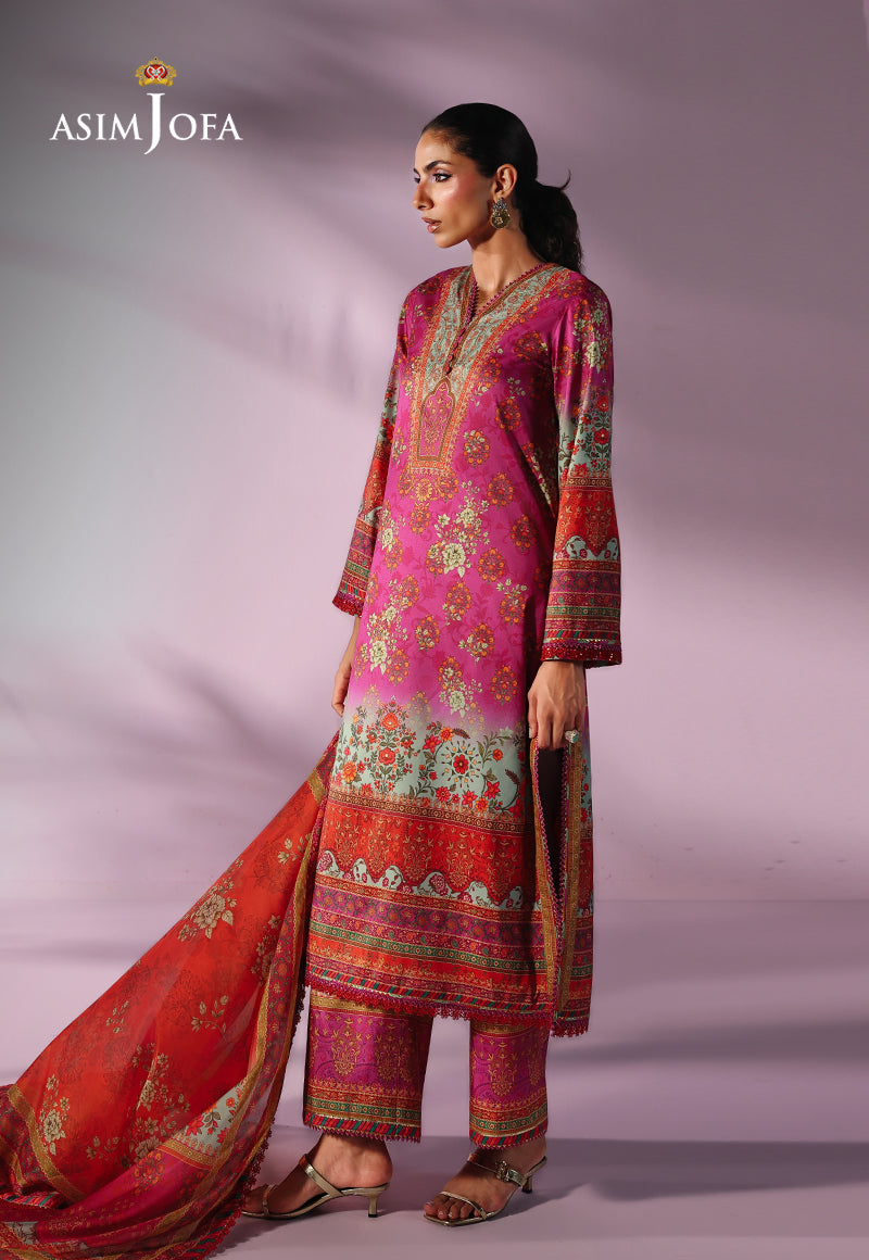 AJUC-01 Printed Katan Silk Unstitched 3 Pcs