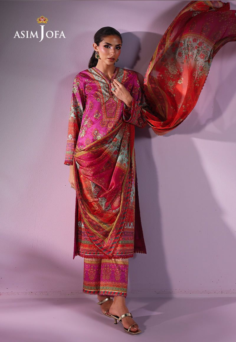 AJUC-01 Printed Katan Silk Unstitched 3 Pcs