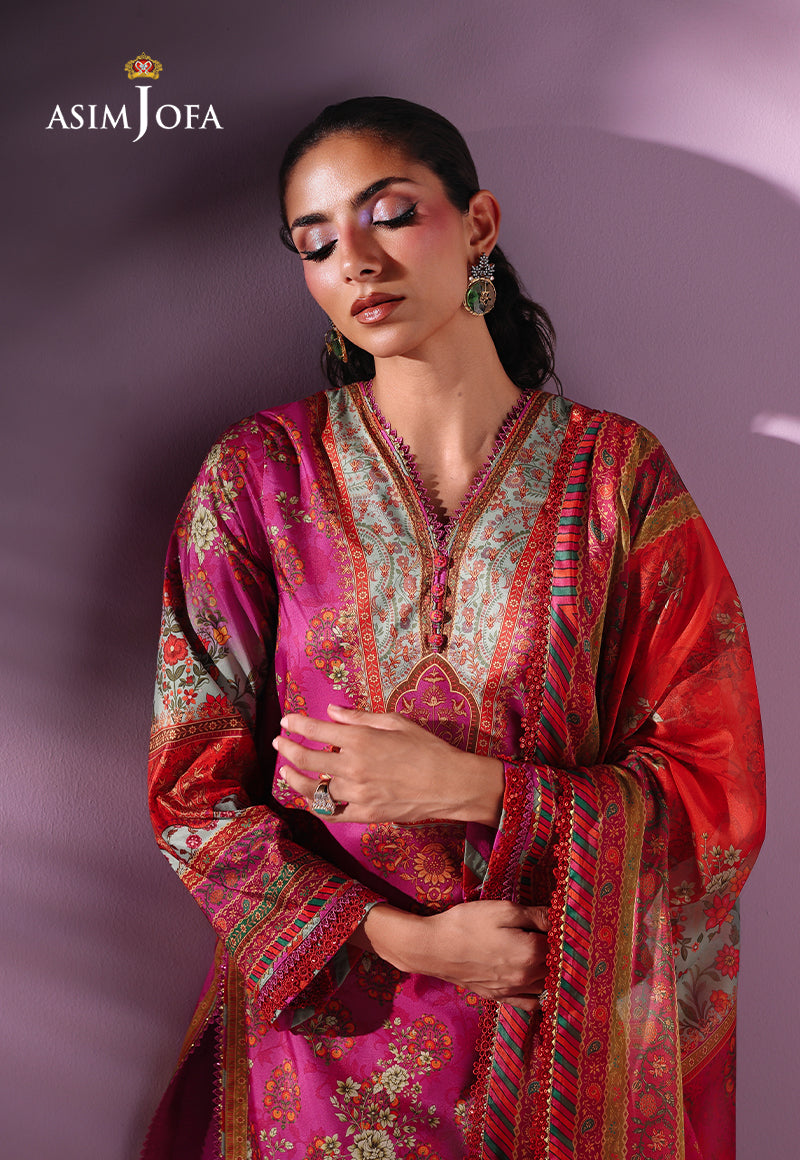 AJUC-01 Printed Katan Silk Unstitched 3 Pcs