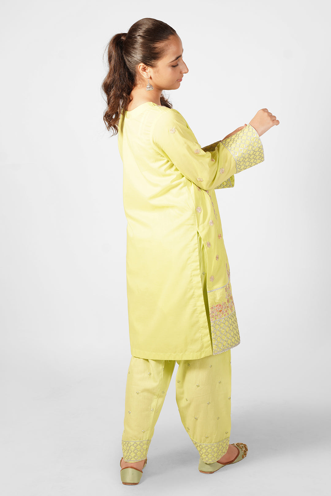 2PCS Embroidered Suit In Lemon Yellow SKU: SFC-195