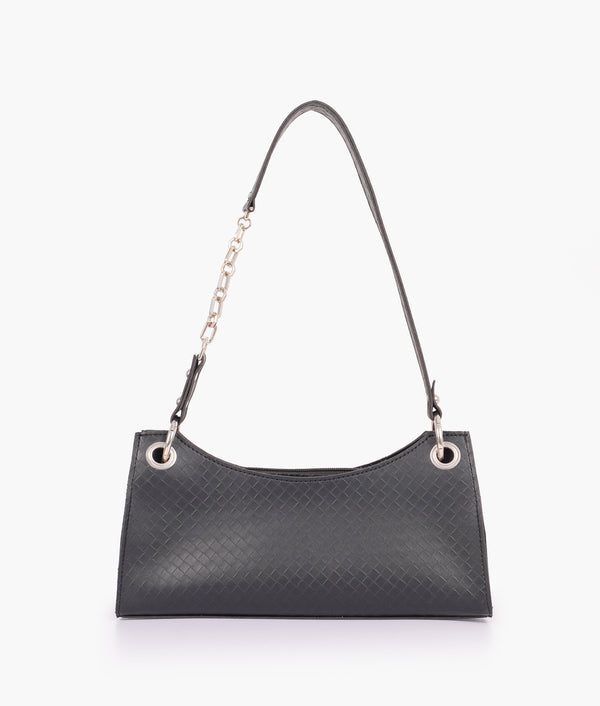 RTW Creation - Black weaved elongated chain handle purse