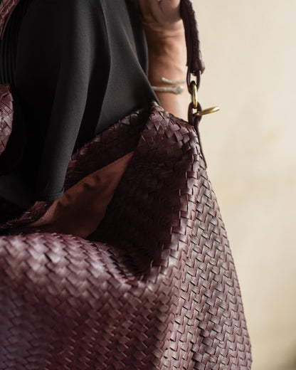 Handmade Woven Original Leather Bag-Burgundy