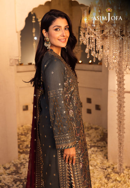 AJSHP-07 EMBROIDERED RAW SILK STITCHED 3 PCS